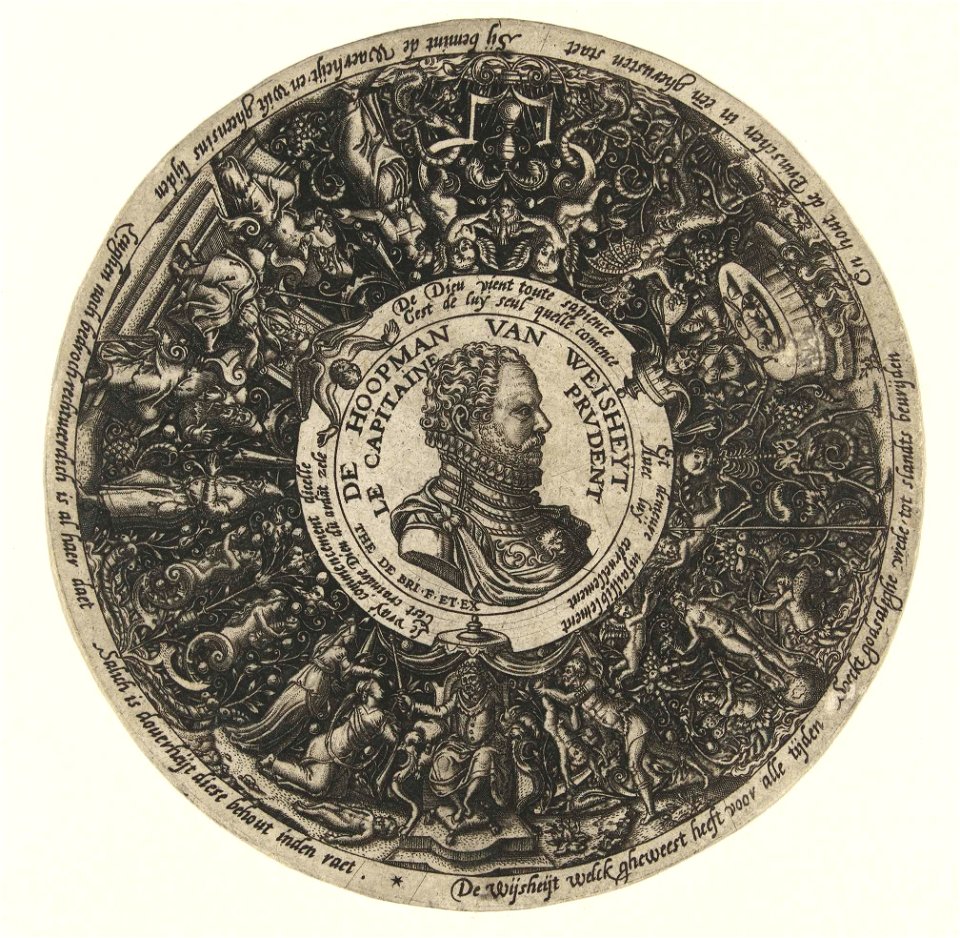 Medaillon met de buste van Kapitein van Wijsheid, Theodor de Bry, ca. 1577 - ca. 1578