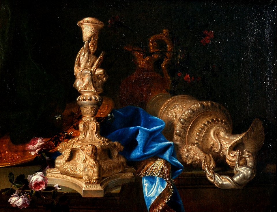 Meiffren Comte - Nature morte avec chandelier des travaux d'Hercule et deux aiguières - Google Art Project