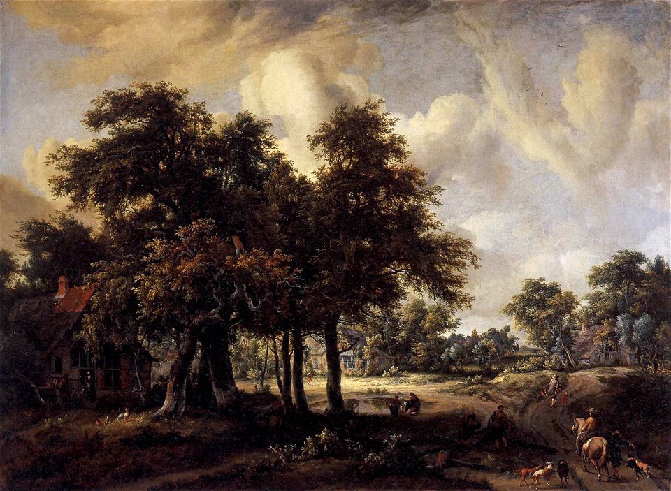 Meindert Hobbema - Wooded Landscape with Cottages - WGA11445
