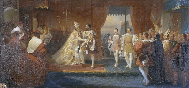 Meeting of Francis I with Pope Clement VII – Larivière et Dupré – Versailles (cropped, adjusted)