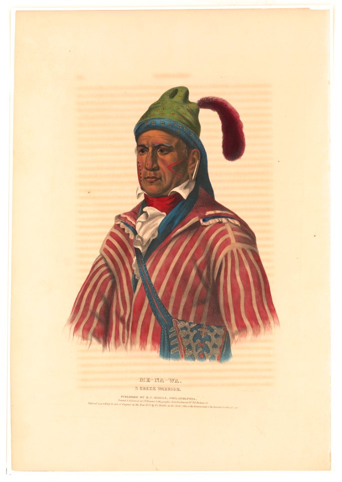Me-Na-Wa. A Creek warrior - printed & coloured at I.T. Bowen's Lithographic Establishment No. 94 Walnut St. LCCN2013645347