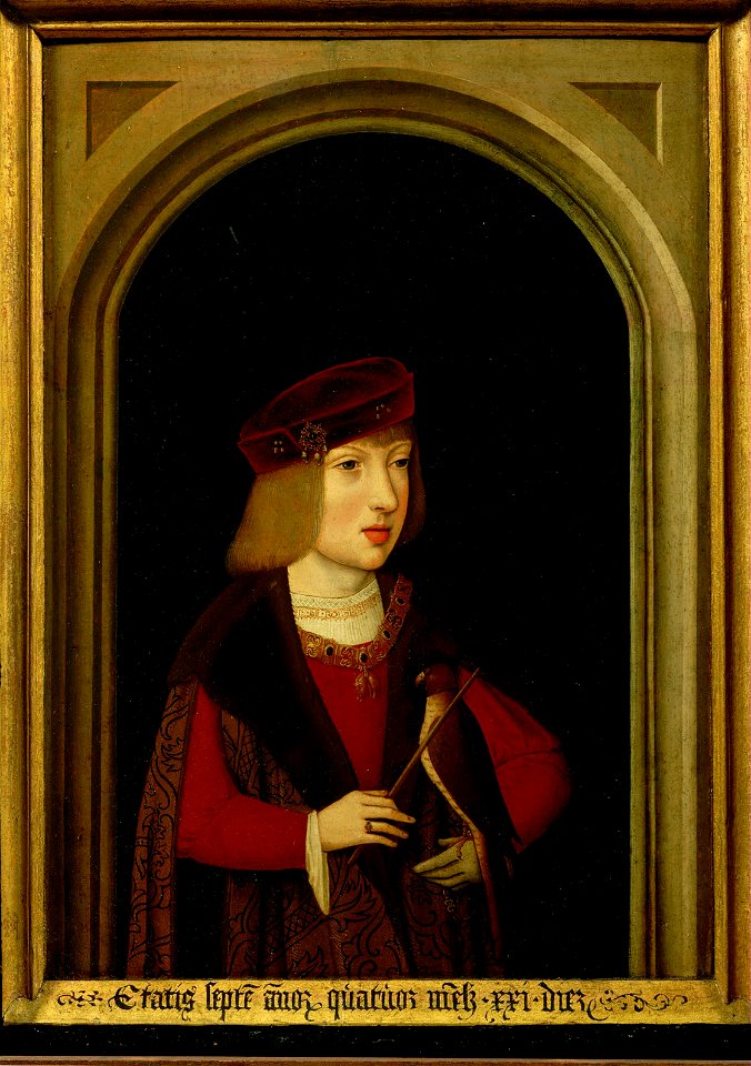 Meister der Magdalenenlegende (^), , Kunsthistorisches Museum Wien, Kunstkammer Wien - Kaiser Karl V. (1500-1558) als Siebenjähriger mit einem Jagdfalken, Halbfigurenbild - GG 4430 - Kunsthistorisches Museum