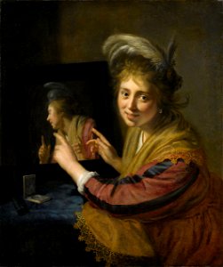 Meisje bij een spiegel Rijksmuseum SK-A-2330. Free illustration for personal and commercial use.