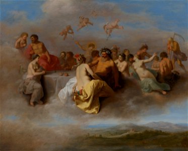 Meeting Gods In The Clouds by Cornelis van Poelenburch. Free illustration for personal and commercial use.
