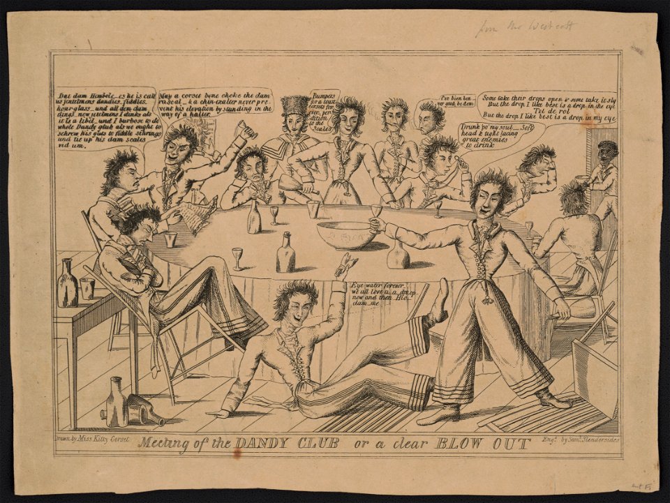 Meeting of the dandy club or a clear blow out - drawn by Miss Kitty Corset ; engd. by Sam'l. Slendersides. LCCN2013651034