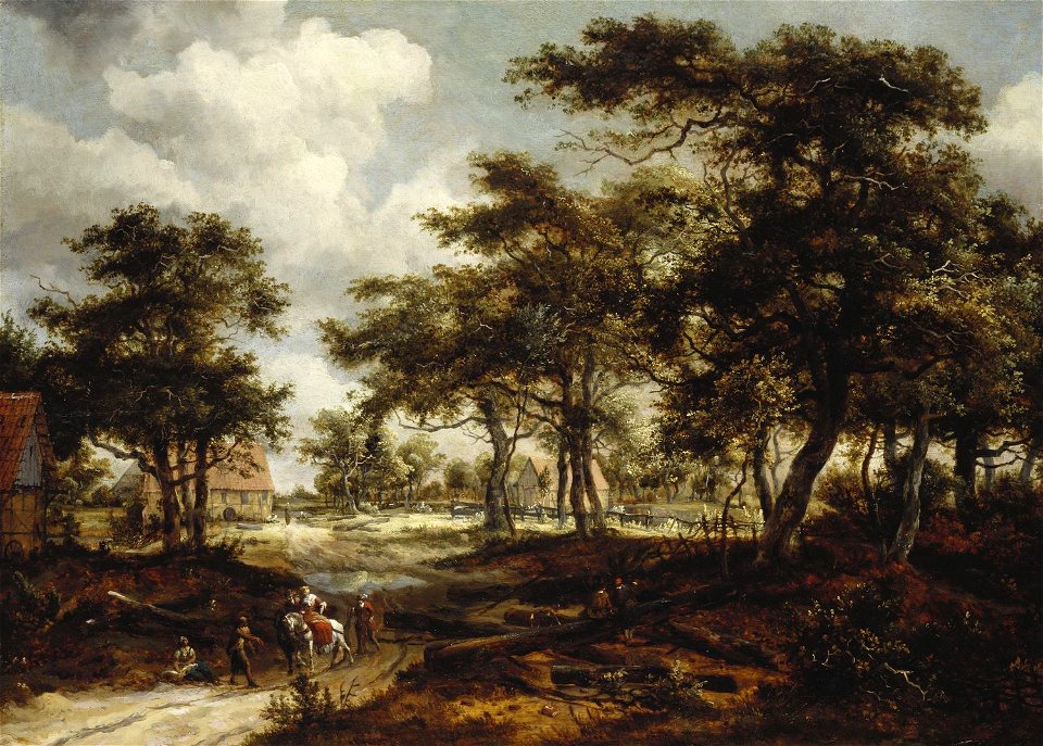Meindert Hobbema - Wooded Landscape with Travellers and Beggars on a Road