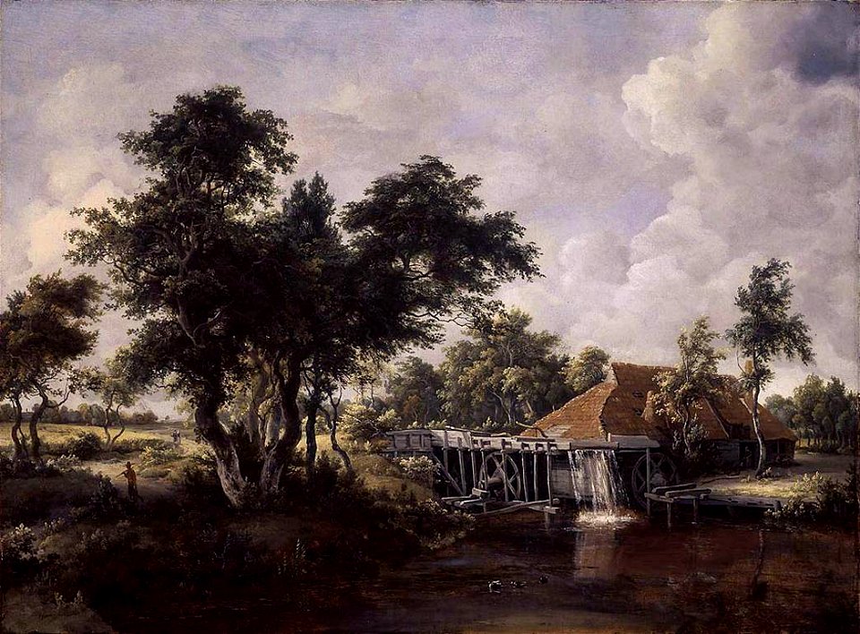 Meindert Hobbema - Wooded Landscape with Water Mill - WGA11443