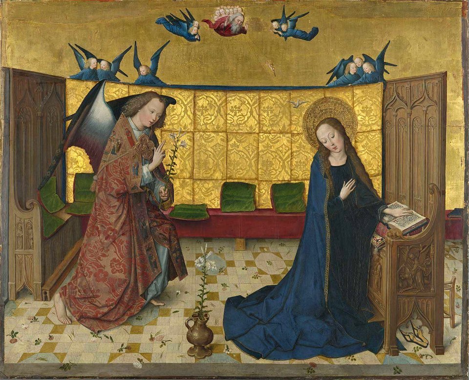 Meister des Marienlebens - Marienleben, Verkündigung Mariens Rückseite, untere Hälfte einer Kreuzigung Christi - WAF 622 - Bavarian State Painting Collections