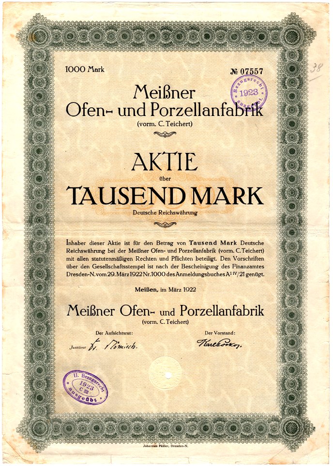 Meißner Ofen- und Porzellanfabrik 1922 