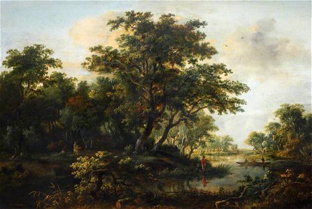 Meindert Hobbema (1638-1709) (attributed to) - A Wooded River Valley with Two Fishermen - EU0718 - The Torrie Collection