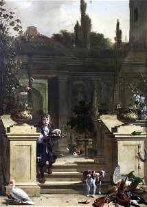 Melchior de Hondecoeter (1636-1695) - View of a Terrace with a Page Descending - 436165 - National Trust. Free illustration for personal and commercial use.