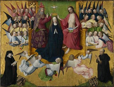 Meister der Lyversberg-Passion (und Werkstatt) - Rinck-Epitaph, Krönung Mariens mit Stiftern - WAF 625 - Bavarian State Painting Collections