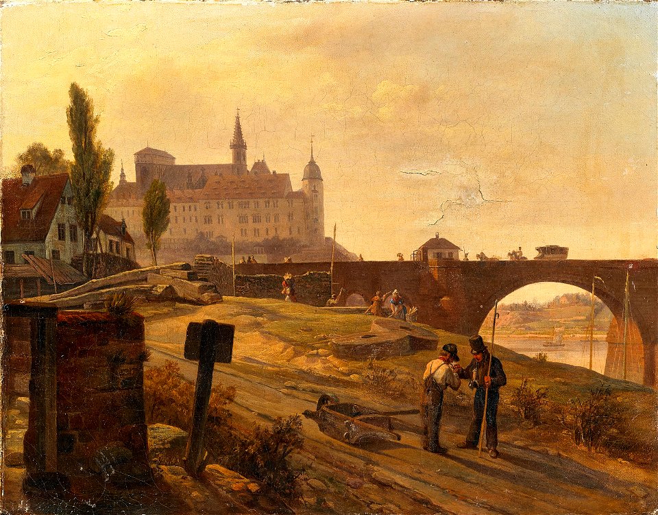 Meißen Blick auf die Albrechtsburg und die alte Elbbrücke