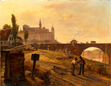 Meißen Blick auf die Albrechtsburg und die alte Elbbrücke