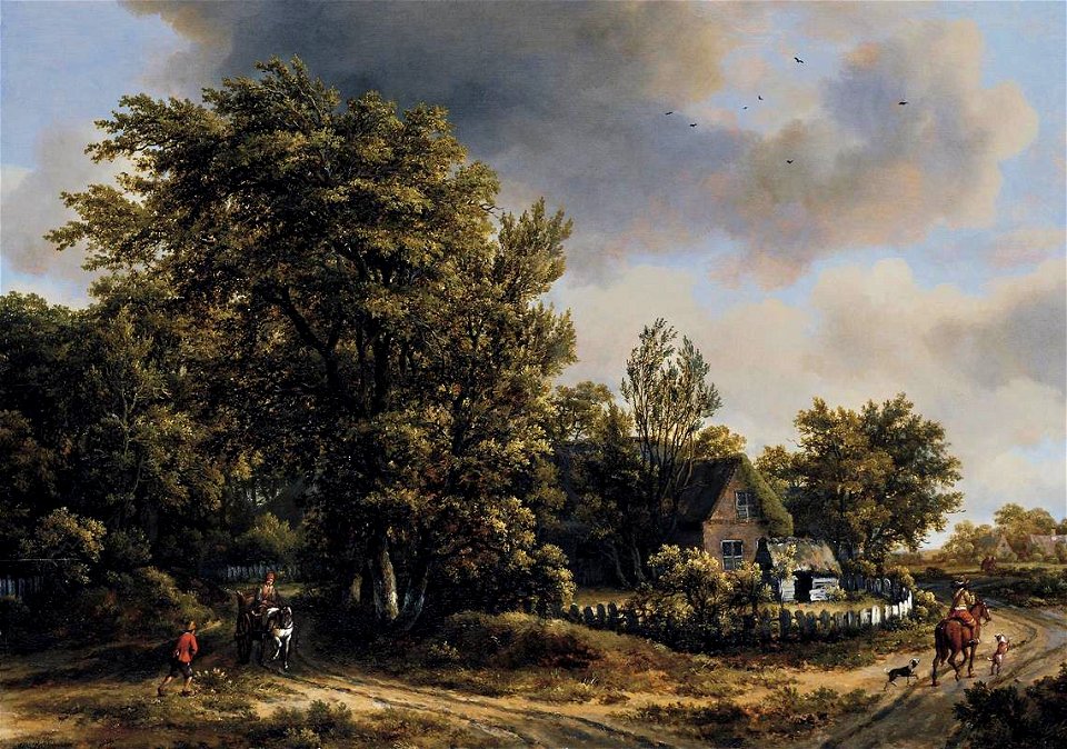 Meindert Hobbema - Wooded Landscape with Travellers - WGA11442