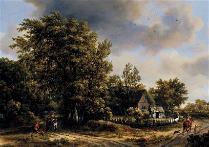 Meindert Hobbema - Wooded Landscape with Travellers - WGA11442