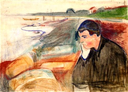 Edvard Munch - Evening. Melancholy (1891). Free illustration for personal and commercial use.