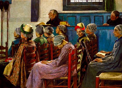 Gari Melchers - The Sermon (1886). Free illustration for personal and commercial use.