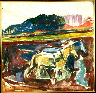 Edvard Munch - Ploughing Horses - MM.M.00291 - Munch Museum. Free illustration for personal and commercial use.
