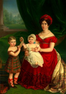 Melchior Gommar Tieleman (1784-1864) - Augusta, Duchess of Cambridge (1797-1889) with Prince George (1819-1904) and Princess Augusta of Cambridge (1822-1916) - RCIN 407128 - Royal Collection