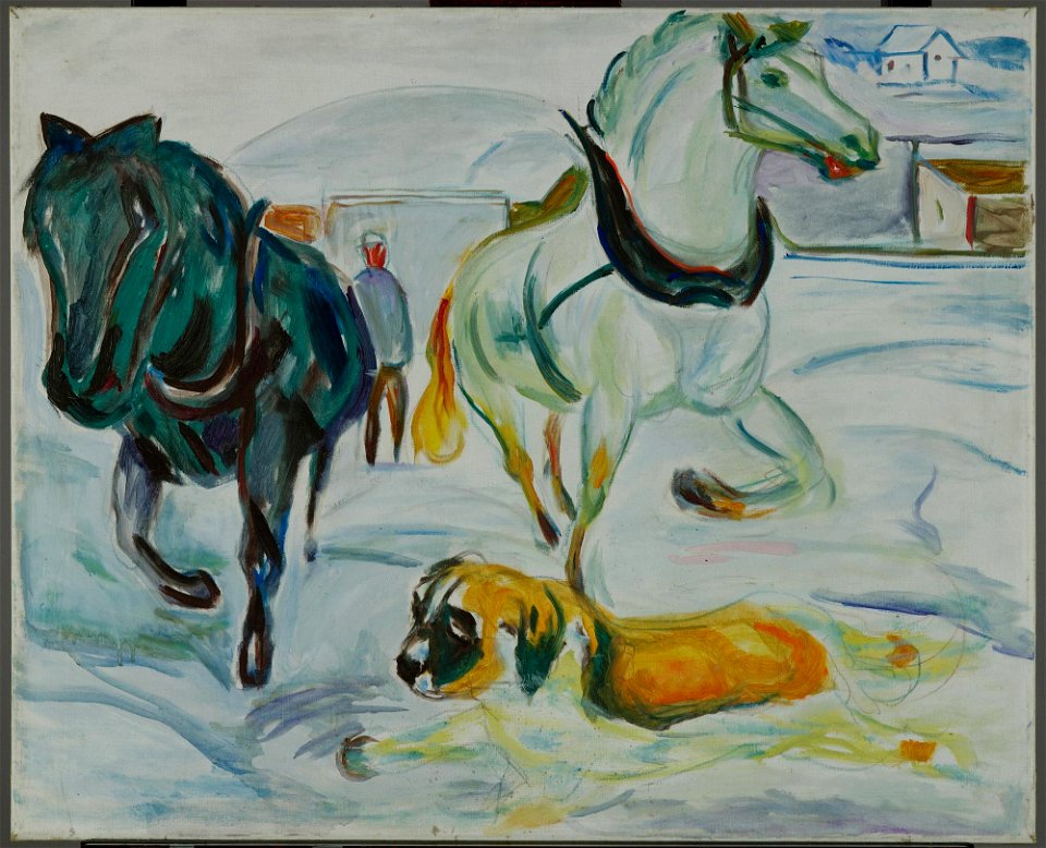 Edvard Munch - Horse Team and a St. Bernard in the Snow - MM.M.00113 - Munch Museum