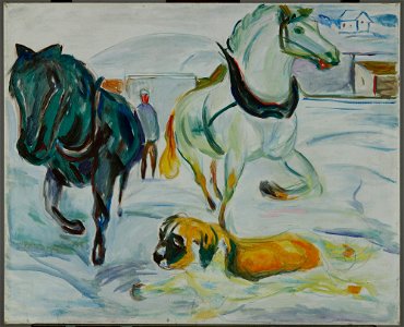 Edvard Munch - Horse Team and a St. Bernard in the Snow - MM.M.00113 - Munch Museum