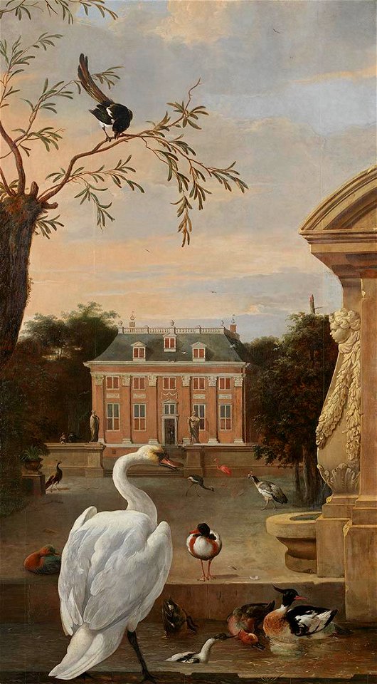 Melchior d' Hondecoeter - Vogelpark mit Ansicht des Landsitzes Driemond - 1710 - Bavarian State Painting Collections. Free illustration for personal and commercial use.