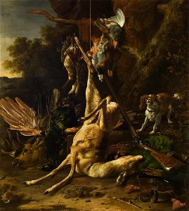 Melchior de Hondecoeter - Hunting Trophies. Free illustration for personal and commercial use.