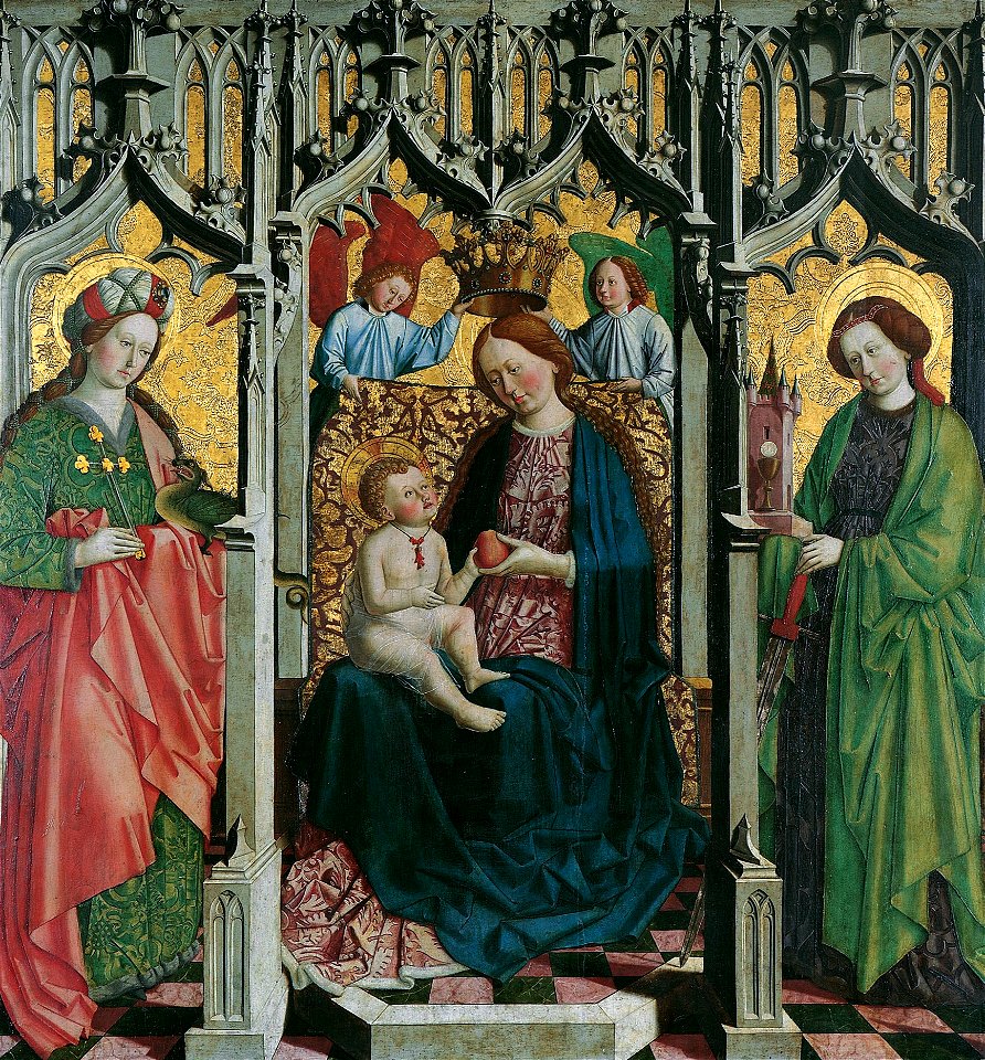 Meister von Uttenheim - Thronende Maria mit den Hll. Margarethe und Barbara (Vorderseite), Schmerzensmann in Rankenornament (Rückseite) - 4856 - Kunsthistorisches Museum