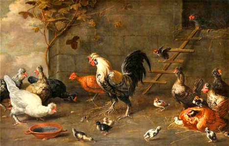 Melchior de Hondecoeter (1636-1695) (style of) - Poultry outside a Hen-House - 1180965 - National Trust. Free illustration for personal and commercial use.