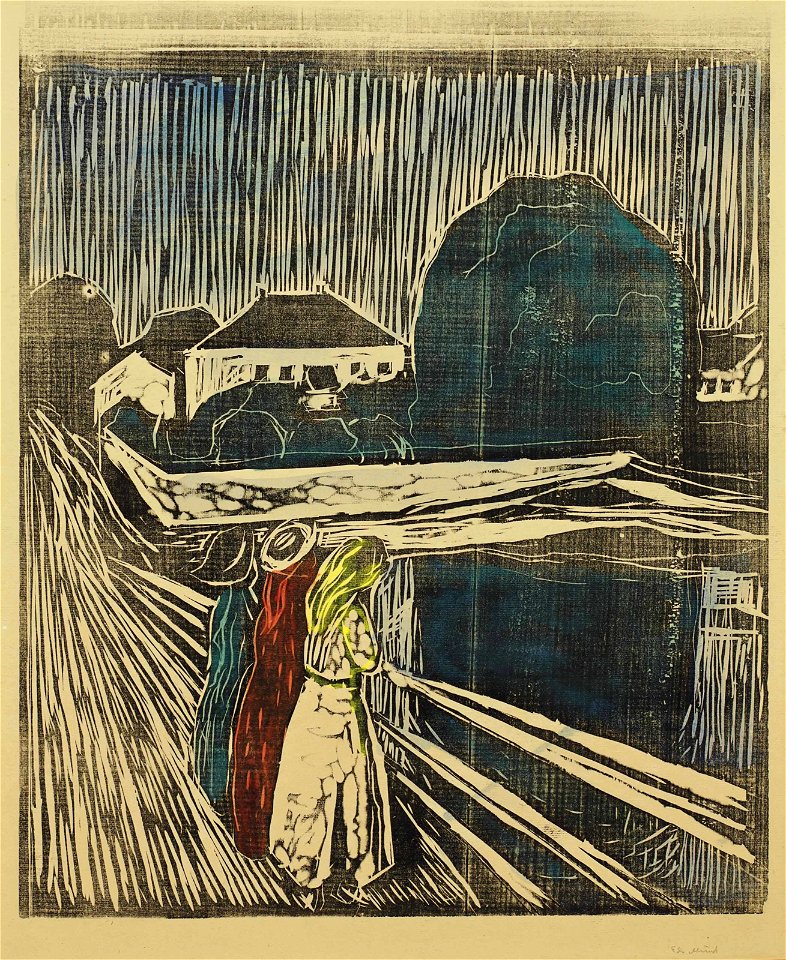 Munch Girls on the pier Woodcut