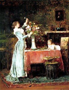 Munkácsy Woman Arranging Flowers 1881-1882. Free illustration for personal and commercial use.
