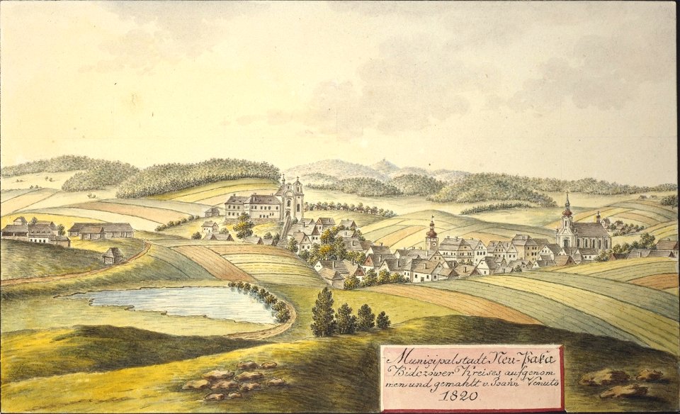 Municipalstadt Neu-Paka Bidczower Kreises aufgenommen und gemahlt von Joann Venuto 1820