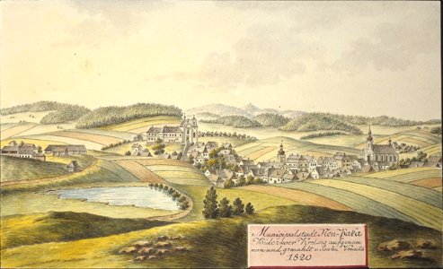 Municipalstadt Neu-Paka Bidczower Kreises aufgenommen und gemahlt von Joann Venuto 1820