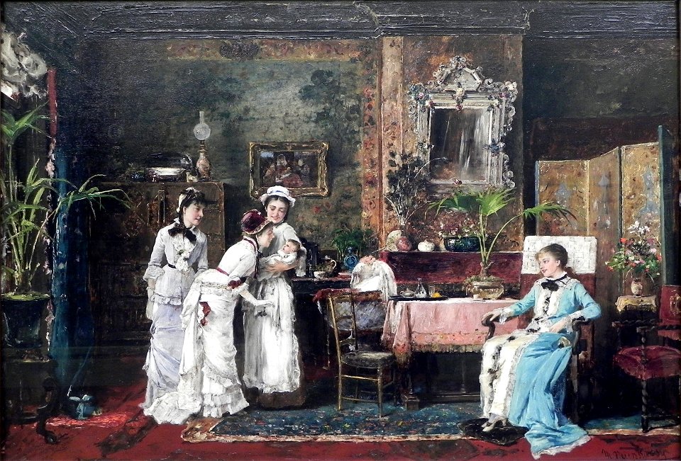 Mihály von Munkácsy Besuch b.e. Wöchnerin (1)
