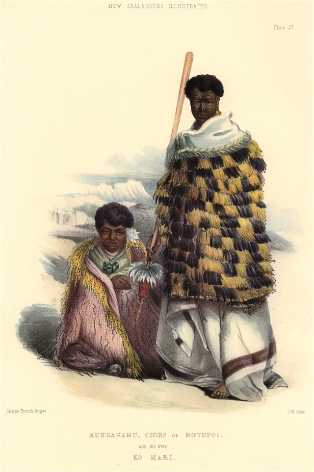 MUNGAKAHU, CHIEF OF MOTUPOI, AND HIS WIFE, KO MARI, The New Zealanders Illustrated, 1847
