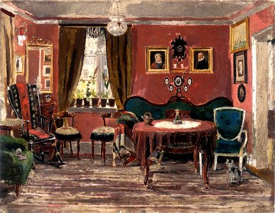 Edvard Munch - The Living-Room of the Misses Munch in Pilestredet 61 (1881). Free illustration for personal and commercial use.