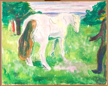 Edvard Munch - White Horse in a Green Meadow - MM.M.00839 - Munch Museum. Free illustration for personal and commercial use.