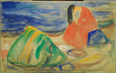 Edvard Munch - Melancholy. Weeping Woman on the Beach - MM.M.00053 - Munch Museum. Free illustration for personal and commercial use.