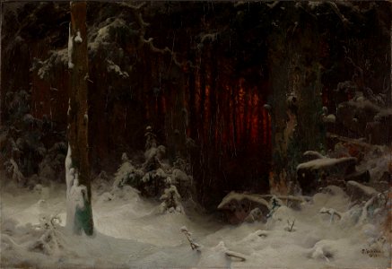 Ludvig Munthe - Wooded Landscape in Snow - NG.M.03180 - National Museum of Art, Architecture and Design. Free illustration for personal and commercial use.