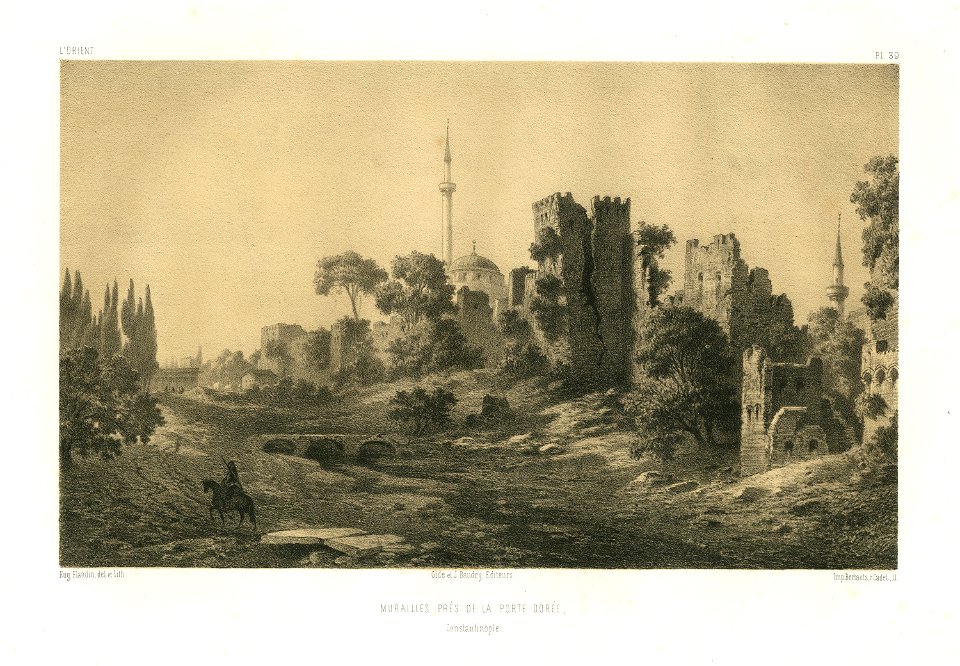 Murailles près de la porte dorée (Constantinople) - Flandin Eugène - 1855