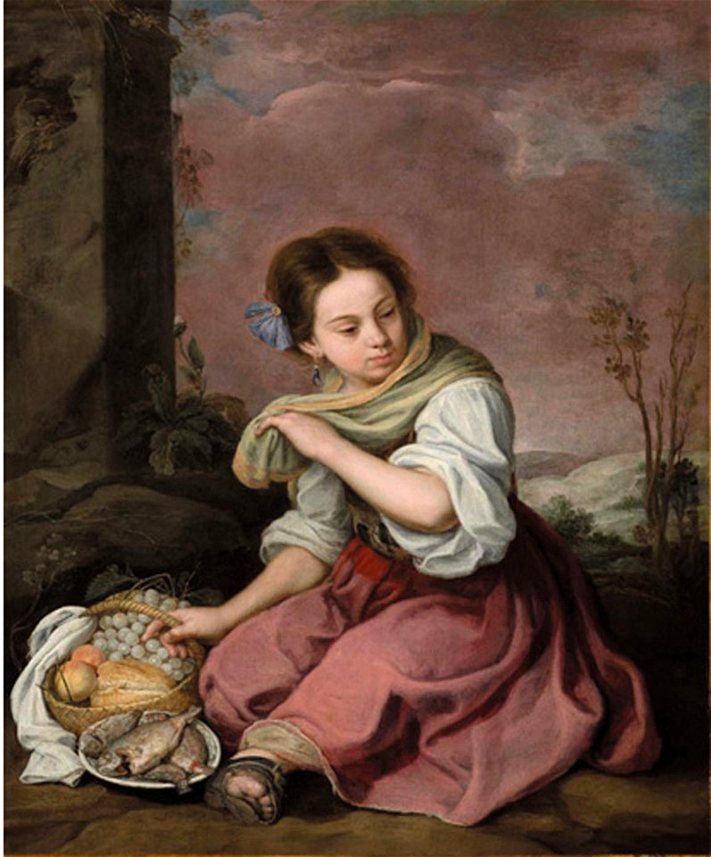 Murillo-Muchacha con pescado y fruta