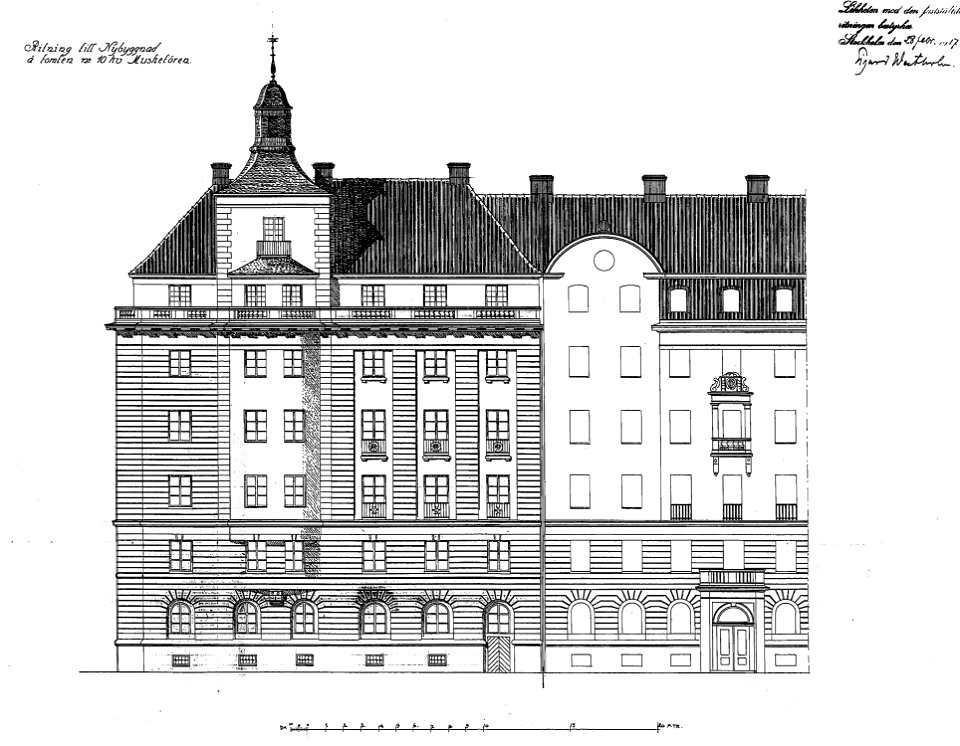 Musketören 10, fasad Karlavägen, 1917