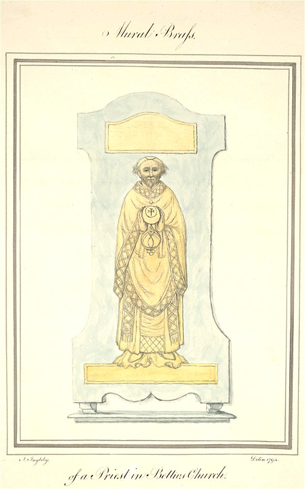 Mural brass of a priest in Bettws Church, 1794