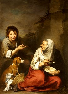 Murillo - An Urchin mocking an Old Woman eating Migas, circa 1660 - circa 1665
