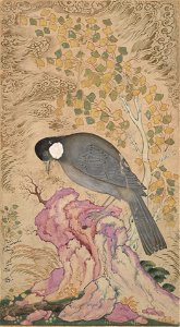 Mu’in Musavvir - White-Eared Bulbul Perched on a Pink Rock - 2001.138.9 - Yale University Art Gallery