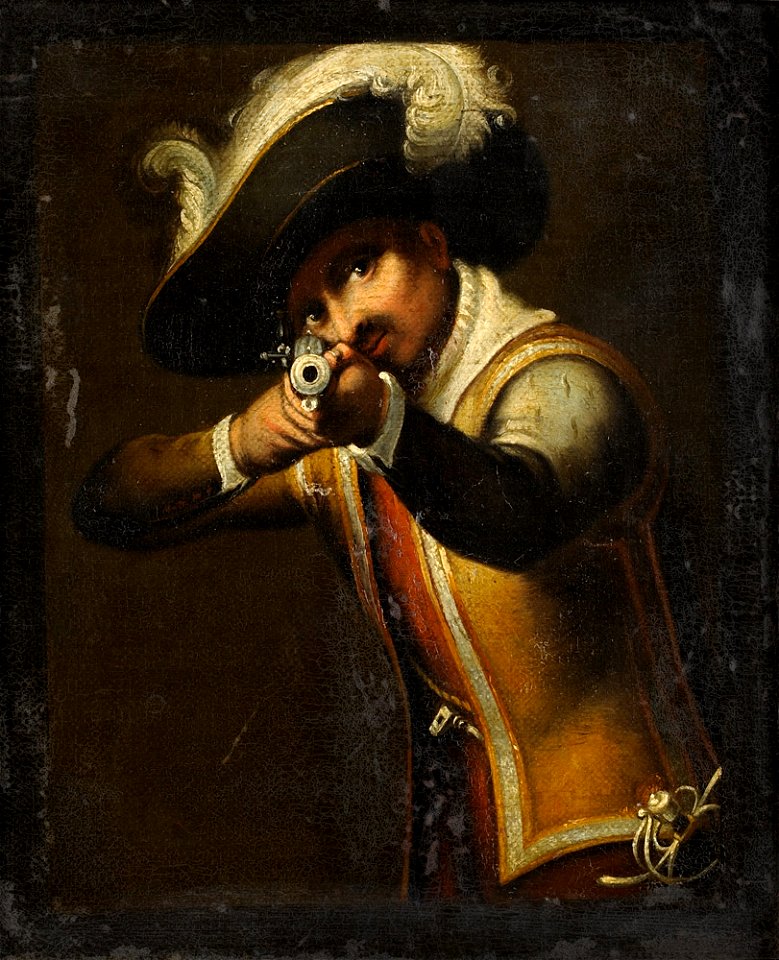 Musketier mit Muskete im Anschlag