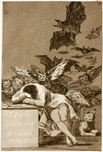 Museo del Prado - Goya - Caprichos - No. 43 - El sueño de la razon produce monstruos. Free illustration for personal and commercial use.