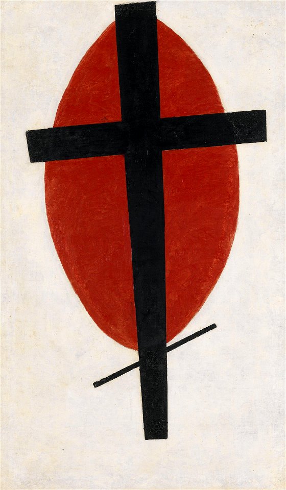 Mystic Suprematism (black cross on red oval)