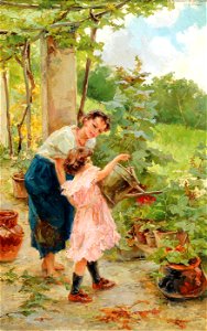 Mutter und Kind in der Pergola